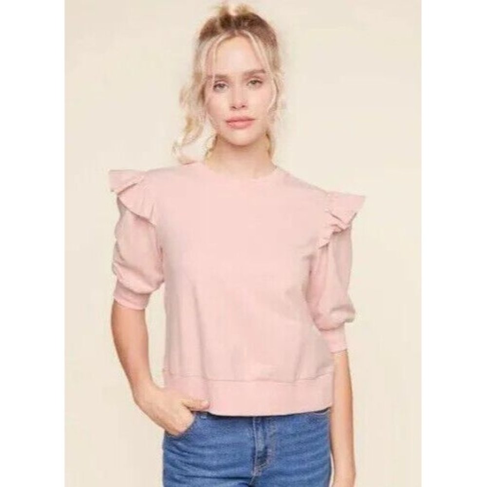 Sanctuary Clothing Pink Ruffle Sleeve Sweatshirt Size S